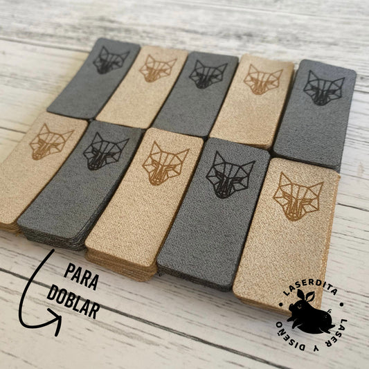 50 ETIQUETAS TELA GAMUZA 6X2CM