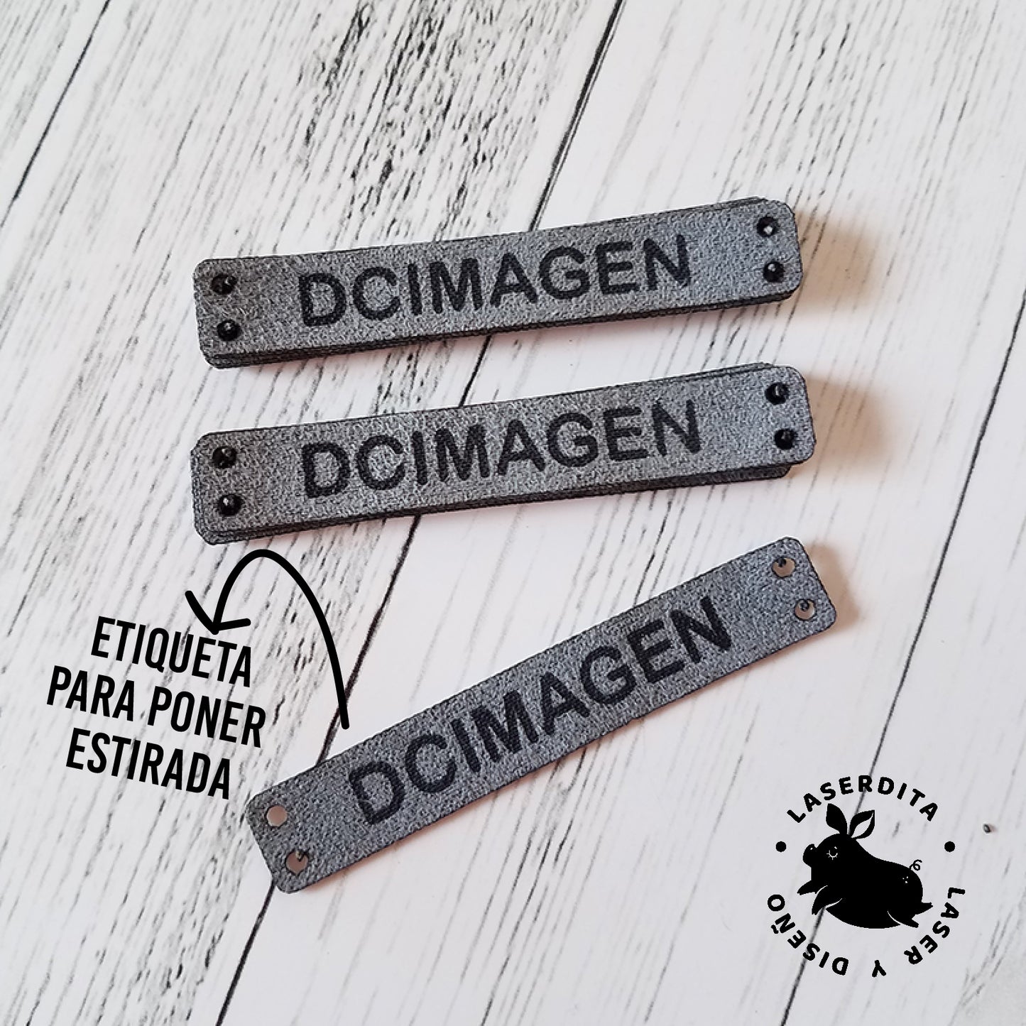 100 ETIQUETAS TELA GAMUZA 6X1CM