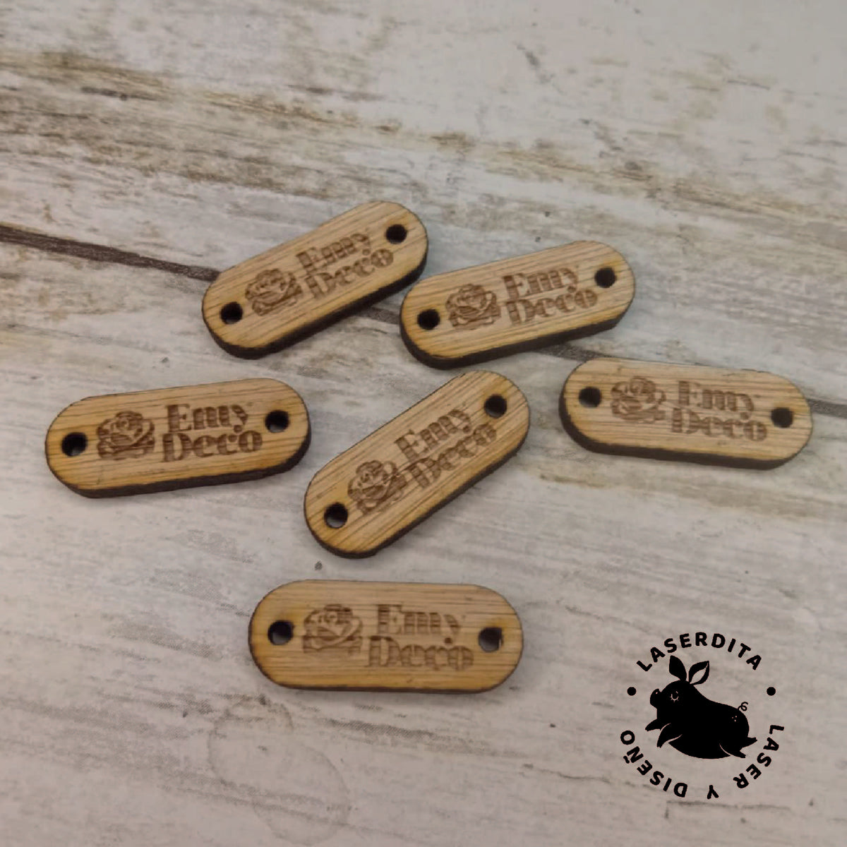 100 ETIQUETAS  MADERA 2,5X1CM - Terciado / Sin perforaciones