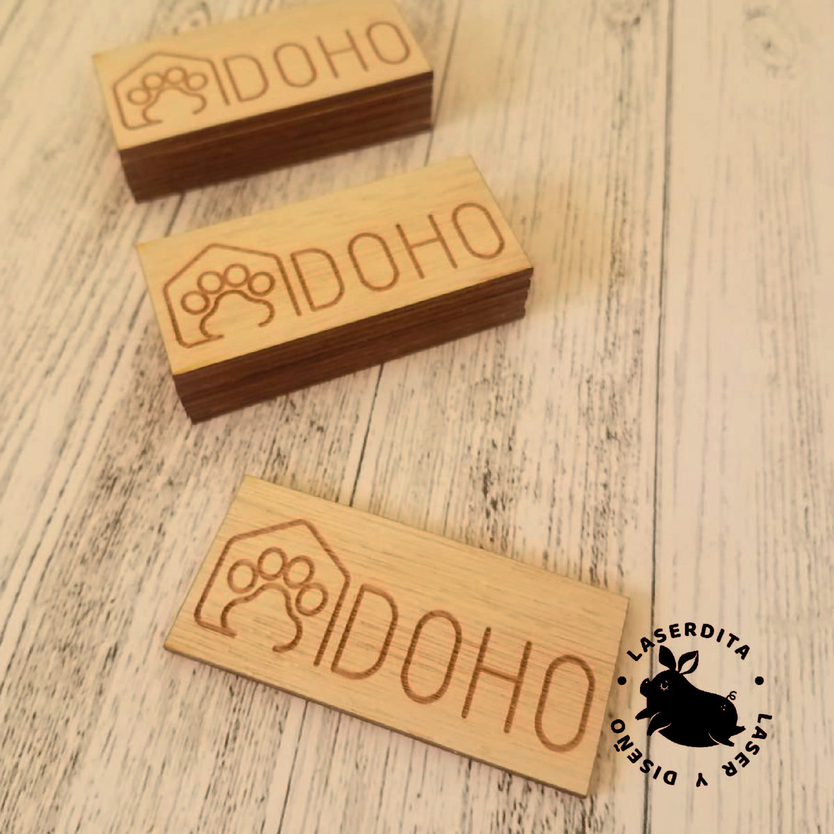 50 ETIQUETAS MADERA 7x3CM - Terciado / Sin perforaciones